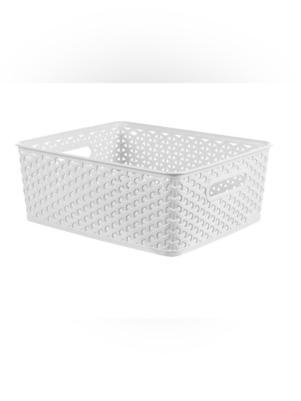 White Plastic Organizer Bin with Built-In Handles